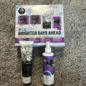 IGK purple toning spray and oil hi-shine topcoat